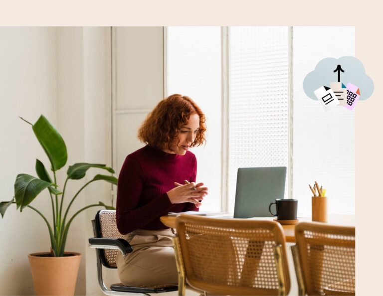 Woman on a virtual meeting using HoneyBook integrations